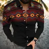 Men's Casual Shirts Ethnic Shirt Men Long Sleeve Aztec Geometric Printed Western Streetwear Top Vintage Button Blouse