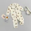 Pigiama 16Y Completi per bambini Neonati maschi Grils Sleepwear Orso Stampato Manica lunga Risvolto Top Pantaloni Bambini Nighwear 230322