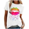 Frauen T Shirts Bunte Lip Print T Mode Frauen Casual Kurzarm Oansatz T-shirt Tops 2023 Sommer S-5xl Top für