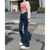 女性パンツの韓国スタイルの伸縮性vウエストスリムフレアジーンズストリートウェアハイスキニーロングデニム230322
