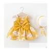 Robes De Fille Robe D'impression D'été Fille Pour Bébés Filles 1 2 3 4 Jupes Sans Manches Vêtements À La Mode Décontractés Enfant Mignon Gilet Lâche Outd Dhpbw