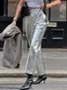 Pantalon femme s argent métallisé Faux cuir pantalon 2023 taille haute longue hiver Hip Hop Streetwear Y2K Night Club Wear 230322