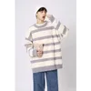 Men's Sweaters 2023 Winter Men's Stripe Printing Wool Loose Round Neck Knitting Fashion Trend Coats Black/blue/grey Color Pullover