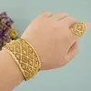 Brazalete con anillo para mujer, pulsera chapada en oro de 18 quilates a la moda, joyería de Dubái, regalo para fiesta de boda, diseño hueco grande de lujo