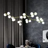 Lustres Post Moderne Boules De Verre LED Pendentif Lustre Noir Or Branches Style Plafonnier Salon Salle À Manger Chambre Luminaires