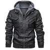 Men's Jackets Men Winter Jacket Multi Pockets Zipper Hooded Slim Coat Casual Faux Leather High Quality For Motor Cycling