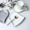 Mugs Nordic Elk Golden Edge Coffee Mug With Leaf Shape Tray Teaspoon Set Cafe Household Tumbler Cappuccino Espresso Cup Holder