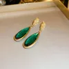 Bengelen kroonluchter licht luxe geplooide ovale waterdop groene glazen druppel oorbellen mode vintage oorbel voor vrouwen feestjuwelen