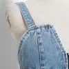 Tanks Femmes Camis Deux Tyle Sexy Patchwork Denim Femmes Tops Col Carré Sans Manches Spaghetti Sangle Tunique Maille Volants Hit Couleur Gilets Femme 230322