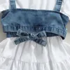 Ensembles de vêtements mode enfants bébé fille vêtements couleur unie chemise à manches longues robe Denim perles gilet 2 pièces tenues 230322