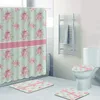 Shower Curtains Shabby Stripes and Pink Roses Lace Shower Curtain Set for Bathroom Retro Chic Beige Pastel Floral Bath Curtains Mats Rugs Toilet 230322