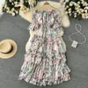 Summer New Dress Korean Sweet Style off Fragmentowane francuskie retro Slim Sukienka