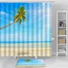 Shower Curtains Ocean Beach Scenery Shower Curtain Set Tropical Palm Trees Starfish Bathroom Decor Bath Curtains with Non-slip Bath Mat Rug Sets 230322