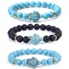 Trendy 8mm Black Lava stone white turquoise Beaded tortoise bracelets Essential Oil Diffuser Bracelet For Women men Jewelry