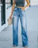 Jeans da donna a vita alta gamba larga micro svasato moda strada casual fori rotti bottoni di giunzione pantaloni in denim pantaloni femminili 23 230321