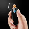 Nyaste ultratunna fingeravtryckssensor cigarettändare Elektronisk uppladdningsbar dubbelsidig metallpuls USB flamlösa tändare 4 färger
