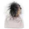 Berets baby beanies Beanies Boys Girls Winter Solid Beanie Hats Caps Skull Caps Usisex مع 15 سم فرو حقيقي Pompom Color