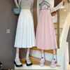 Rokken Koreaanse stijl Lange rok geplooide roze rokken vrouwen mode lente elegant een line high taille zomer midi witte rok meisjes 230322