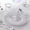 Disposable Flatware 50 Tableware 7.5 Inch And 10.25 Silver Lace Plastic Plate Silverware Sedding Birthday Party Decoration