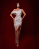캐주얼 드레스 은색 반짝이는 모조 다이아몬드 술 전개 이브닝 드레스 축하 나이트 클럽 파티 공연 의상