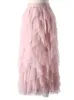 Spódnice Tigena Tutu Titule Long Maxi spódnica Kobiet moda koreańska urocza różowa plisowana spódnica z wysokiej talii siatka kobieta estetyczna estetyka faldas 230322