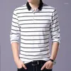 T-shirt da uomo T-shirt da uomo casual a righe T-shirt in cotone di lusso con risvolto a maniche lunghe Camicia da fitness sottile ad asciugatura rapida Tops Tees