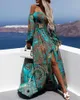 Robes de soirée Été Femmes Mode Vacances Robe de plage à manches longues en vrac imprimé tribal épaule corset fente vacances maxi 2022 nouveau Y2303