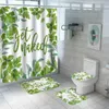 Shower Curtains Bathroom Shower Curtain Green Tropical Plant Leaves Bamboo Printed For Bath Anti-Slip Mat Sets Toilet Cover Kitchen Carpet 230322