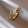 Opals Crystal Bamboo Rings for Women Open 조정 가능한 금도금 기하학적 손가락 반지 고급 패션 보석 웨딩 선물