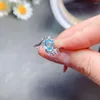 Cluster Rings Natural Peacock Blue Hyacinth Zircon Ring Boutique Gem 5x7mm For Women