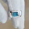 Cluster Rings Natural Blue Topaz Men Ring Silver 925 Band 7x9mm Emerald Cut Gemstone December Birthstone Jewelry R509Btn