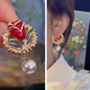 Dangle & Chandelier New Arrival French Retro Simple Drip Oil Love Flower Dangle Earrings For Women Fashion Elegant Round Jewelry Gifts