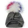 Berets baby beanies Beanies Boys Girls Winter Solid Beanie Hats Caps Skull Caps Usisex مع 15 سم فرو حقيقي Pompom Color