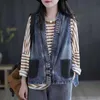 Damesvesten dames Koreaanse jas retro denim vest short plus size losse mode Chinese stijl geborduurde lente en zomer dun vest 230322