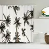 Shower Curtains High Quality Sunny Beach Palm Tree Printed Fabric Shower Curtains Sea Scenery Bath Screen Waterproof Bathroom Decor with Hooks 230322