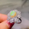 Cluster Rings Natural Dazzle Opal Ring S925 Silver Plated 18K Gold Inlaid Fire Color Flash Japanese And Korean Fashion Versatile Style