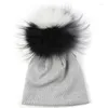 Berets baby beanies Beanies Boys Girls Winter Solid Beanie Hats Caps Skull Caps Usisex مع 15 سم فرو حقيقي Pompom Color
