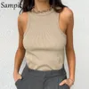 Женские танки Camis Sampic вязаная летняя ритм -ритм безмолвная футболка топы женские повседневные хаки белые топ -топы Клуб Клуб Шорт -Танни Тохи моды 230322