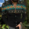 남자 캐주얼 셔츠 민족 셔츠 남자 긴 소매 아즈텍 기하학적 인쇄 서부 스트리트웨어 상단 빈티지 버튼 블라우스