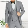 Herrenanzüge Blazer G N Klassische formelle Business-Party Herrenanzüge 3-teilig Hellgrau Bräutigam Smoking für Hochzeit Kostüm Blazer Hosen Weste 230322