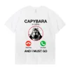 Herr t-shirts capybara ringer och jag måste gå t-shirt telefon grafisk t-shirts män kvinnor kläder 100% bomull korta ärmar överdimensionerade tees w0322