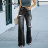 Jeans da donna a vita alta gamba larga micro svasato moda strada casual fori rotti bottoni di giunzione pantaloni in denim pantaloni femminili 23 230321