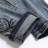 Jeans för män Slankt mode för män, tryckta sömmar, slitna midja, fritidsbyxor Personlighet Retro motorcykelbyxor Streetwear