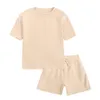 Casual Baby Boy Clothes Set Solid Color Toddler Girl Outfits Cotton Short Sleeve Tops Shorts Summer Nyfödda kläder S2008