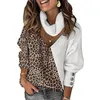 Women's Polos Cross-border 2023 Amazon Autumn And Winter Leopard Pattern Color V-neck Loose Snap Hollow Sweater