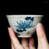 Kopjes schotels 4 -stijl /lot handgeschilderde Chinees schilderen bamboe wijnthee beker set teaware voor ceremonie pruim koffie mokken orchidee theekopje