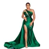 Aso Ebi Vert Émeraude Sirène Robes De Bal Côté Split Une Épaule Longue Sexy Robes De Soirée Sequin Dentelle Applique Jupe Détachable Femmes Africaines Brithday Robe De Fête