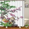 シャワーカーテン中国の花と鳥の風景防水シャワーカーテンカーテンバスルーム洗える布画面フック230322