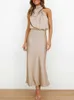 Party Dresses Stain Silk Women Sexy Evening Sleeveless Off Shoulder Bodycon Elegant Maxi for 2023 Summer Wedding Y2303