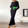 Платья для вечеринок осень зеленые женщины твердые макси -плиссированные платье элегантное длинное рукав Slim Fit Bodycon Club Женский карандаш G1198 Y2303